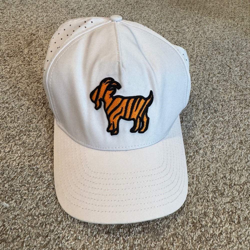 Waggle Golf Tiger Goat Snapback Hat White Perforated Performance Baseball Cap